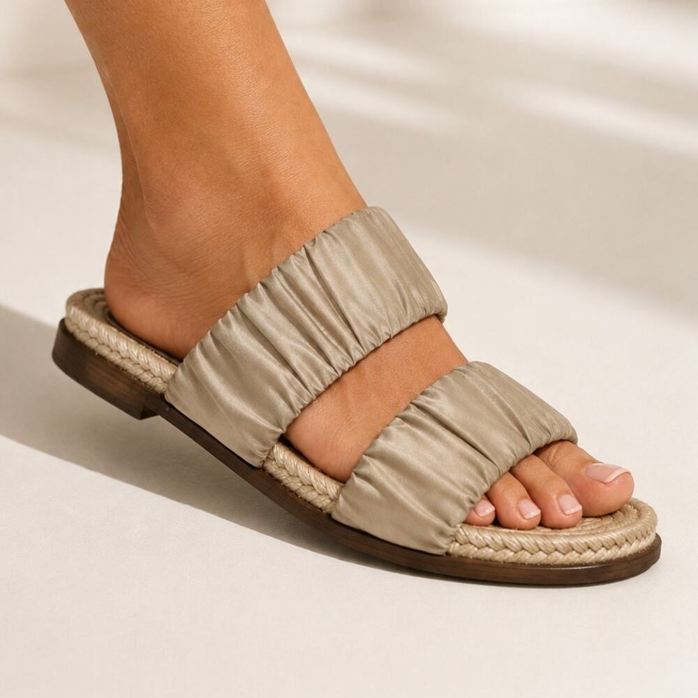 Mercedes Castillo Marcela Ruched Satin Espadrille Sandals Size 8.5